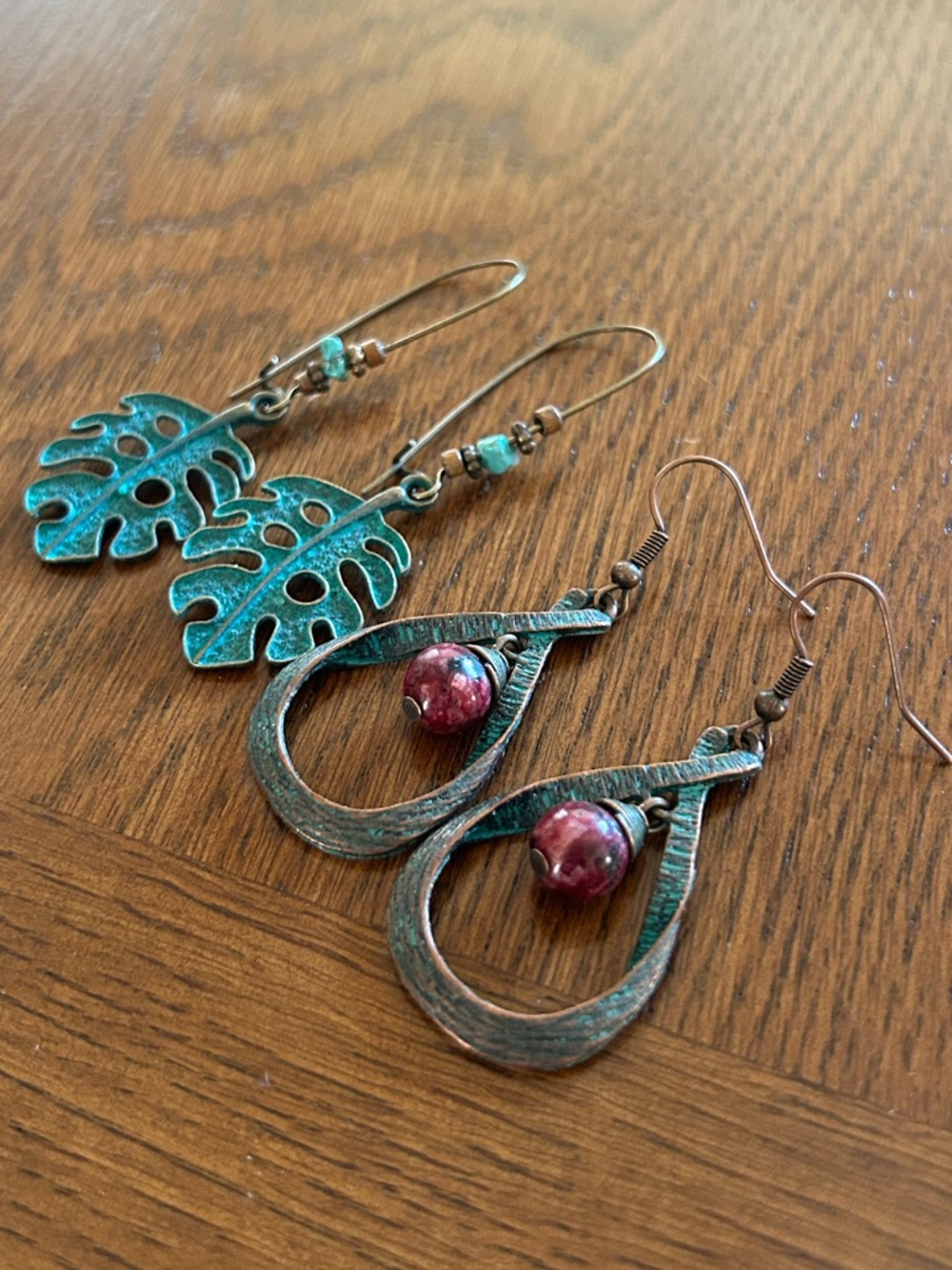 Turquoise faux Patina & Bronze-tone Earrings, NWOT